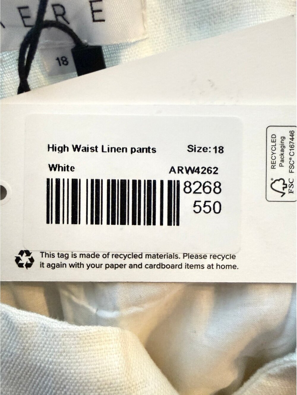 AERE High Waist 100% Linen Pants White Wide Leg Lined Side Zip Women’s Size 18 - Picture 4 of 7